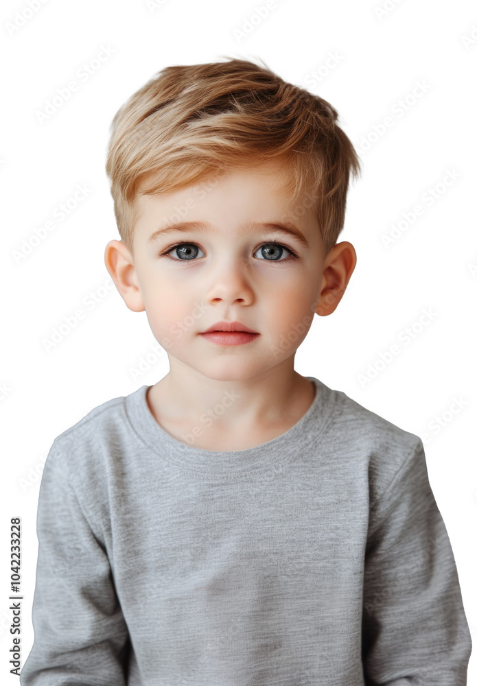 young blond boy with gray shirt, portrait isolated young blond boy with gray shirt, portrait isolated