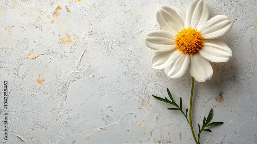 Obraz premium A single daisy standing tall on a white background with soft natural light illuminating it