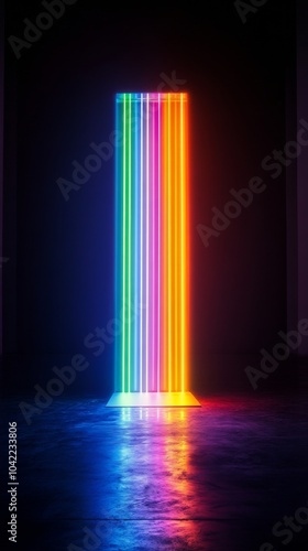 Colorful vertical lines and dots creating a vibrant abstract design on a dark...