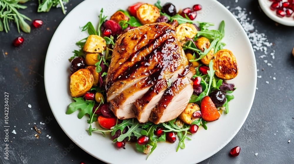 modern roast duck, cooked to perfection with a crispy skin and drizzled with a rich cherry balsamic sauce modern roast duck, cooked to perfection with a crispy skin and drizzled with a rich cherry balsamic sauce