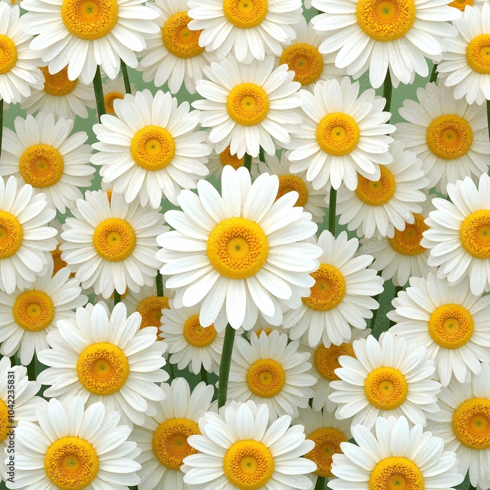 Fototapeta premium Fresh white daisies with yellow centers creating a playful floral background