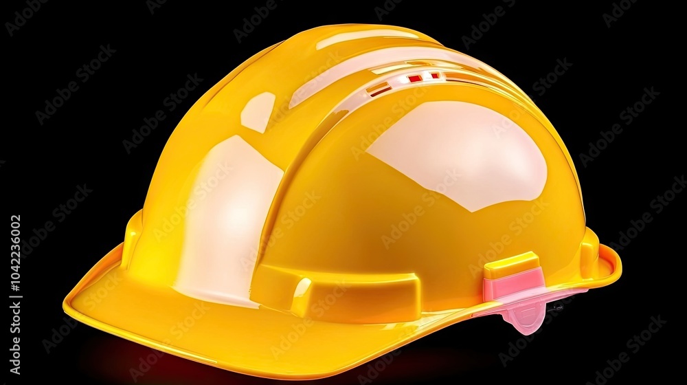 A striking yellow hard hat features a bold red flashing light, designed for safety in construction A striking yellow hard hat features a bold red flashing light, designed for safety in construction