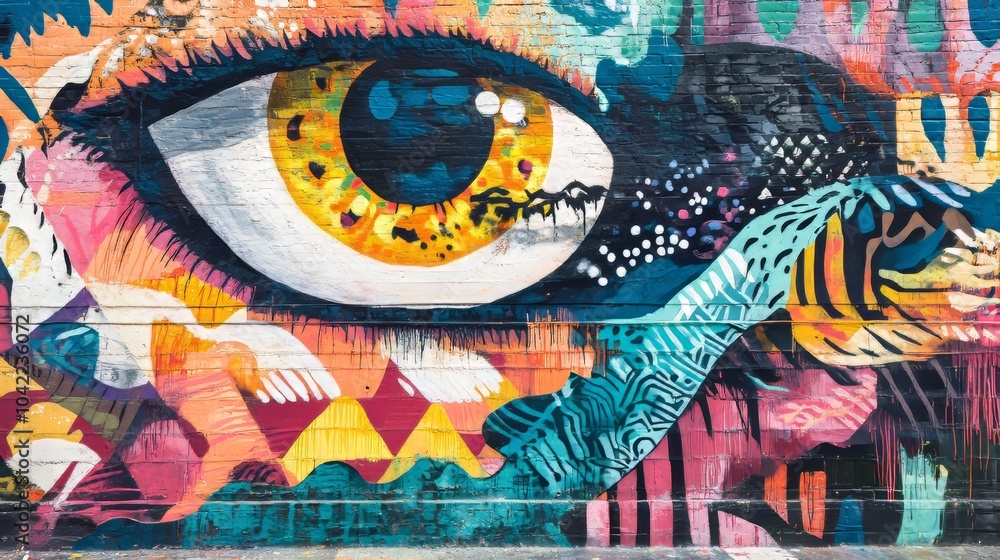 Fototapeta premium NEW YORK - JUNE 6, 2015: Mural art at East Williamsburg in Brooklyn.Outdoor art gallery known as the Bushwick Collective has most diverse collection of street art in Brooklyn 