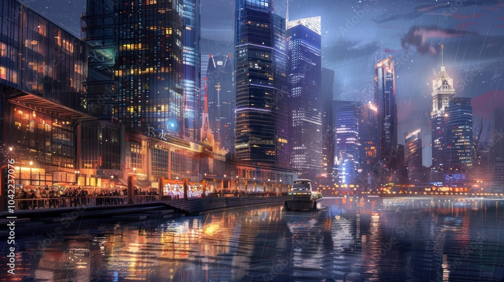 Fototapeta premium Night Cityscape with Rain