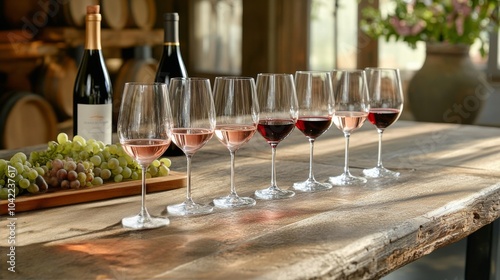 Enjoying red wine and a cozy atmosphere in a rustic setting with elegant glasses