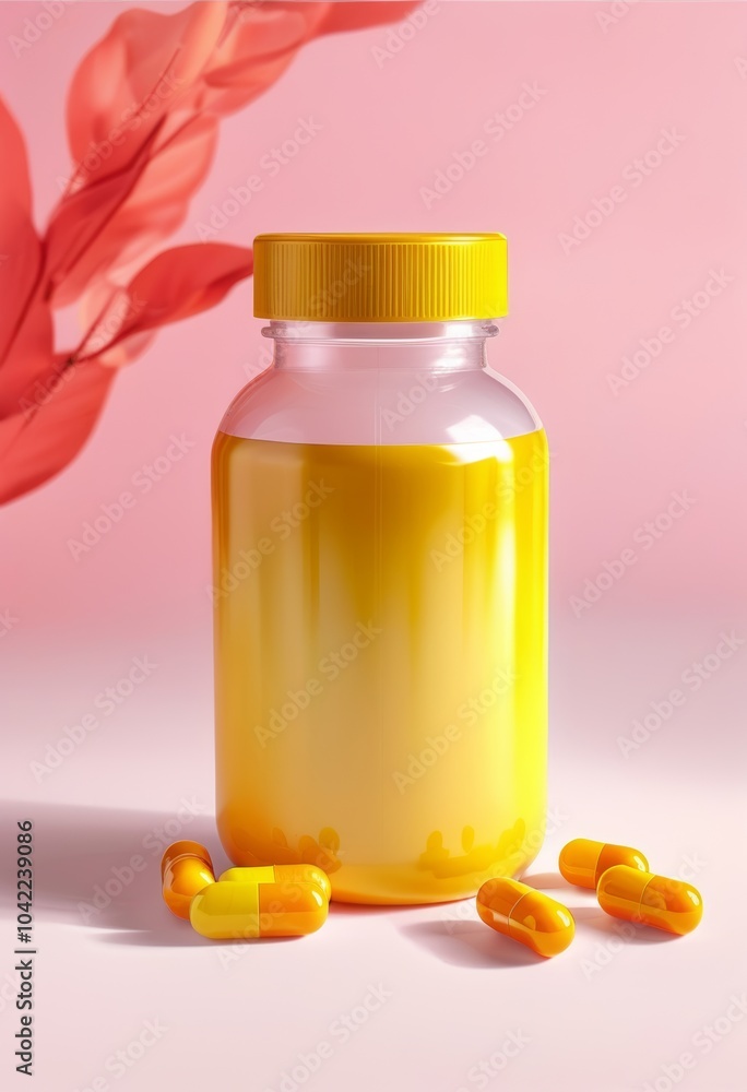 Minimalistic Supplement Bottle With Pills Capsules Minimalistic Supplement Bottle With Pills Capsules