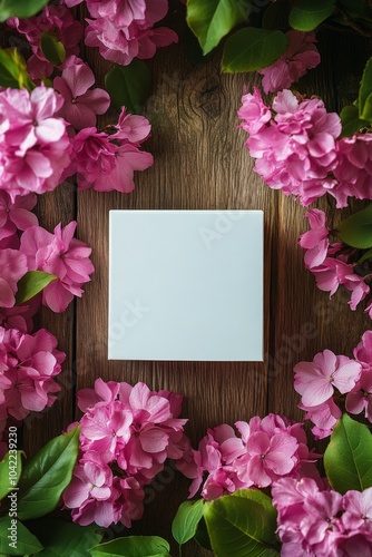 A serene setting of blooming azaleas surrounding a blank box by the window du...