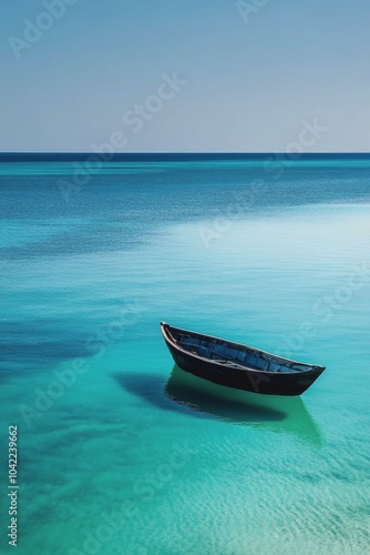 Tranquil lake with turquoise waters reflecting the serene sky and distant mou...