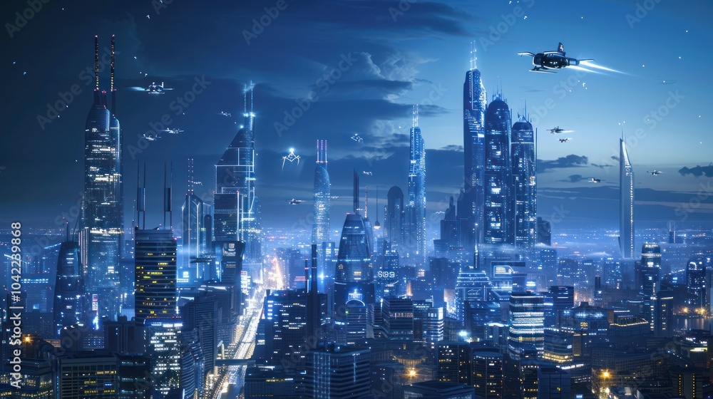 Fototapeta premium Futuristic Cityscape at Night