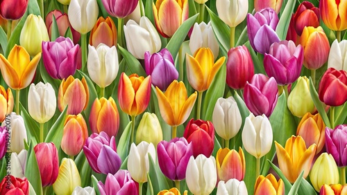 Reflected seamless repeating pattern of tulips abstract twist #1042240075