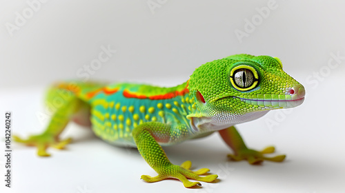 animal illustration, i would like a lifelike full-body profile of a gecko on a plain white background photo