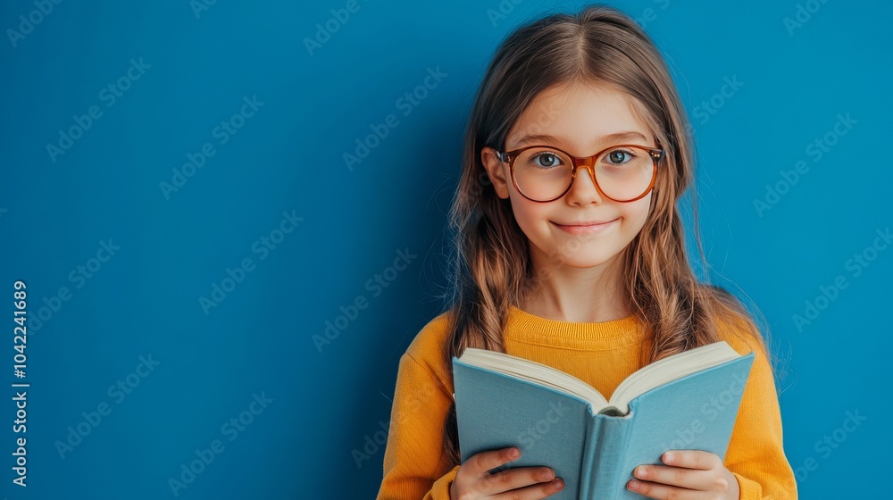 Close up portrait of pretty lovely clever diligent girl wear stylish clothes peek out book bookstore sale isolated on blue color background Close up portrait of pretty lovely clever diligent girl wear stylish clothes peek out book bookstore sale isolated on blue color background