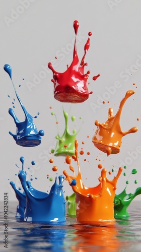 Colorful paint splashes create a vibrant tower in a creative art setting duri...
