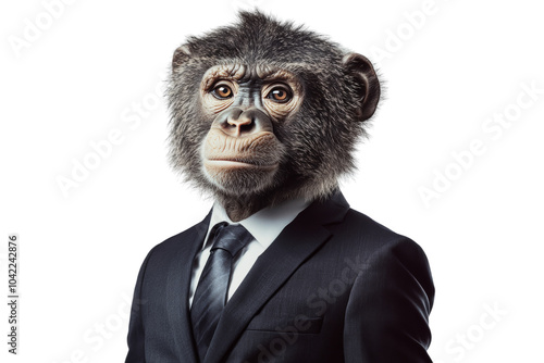 Dressed monkey in suit, exuding unique blend of professionalism and humor,Isolated on transparent background