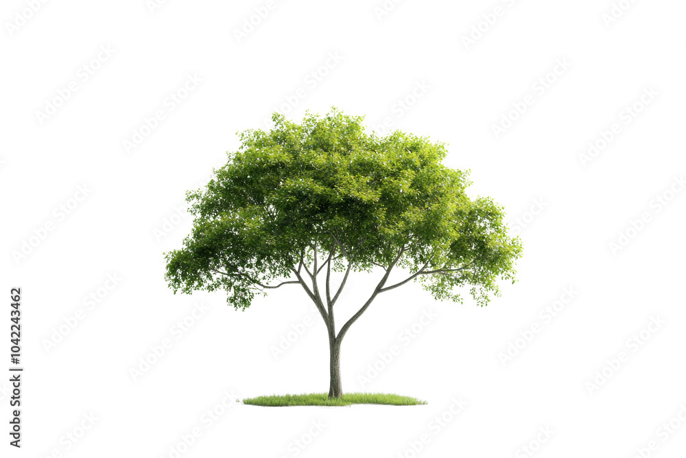 Lush green tree with thick canopy and strong trunk, against , showcasing nature's beauty,Isolated on transparent background