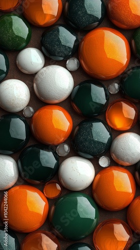 Colorful collection of polished stones showcasing various shapes and sizes on...