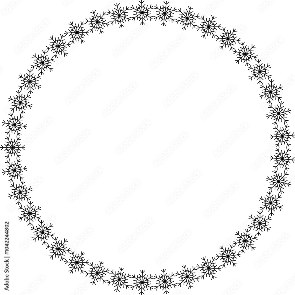 Snowflake circle frame. Winter snowflake round border. Snowflake circle frame. Winter snowflake round border.
