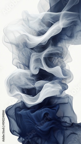 Dark blue smoke swirling gracefully on a light background, creating an abstra...