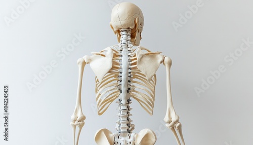 Detailed view the human skeletal system with bones, joints, and muscles