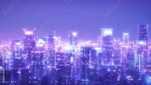 Vivid Cyber Monday Marketing Skyline - Ultra-Detailed Digital Illustration of High-Tech Urban Cityscape at Night with Glowing Lights and Billboards for Promotional Messages