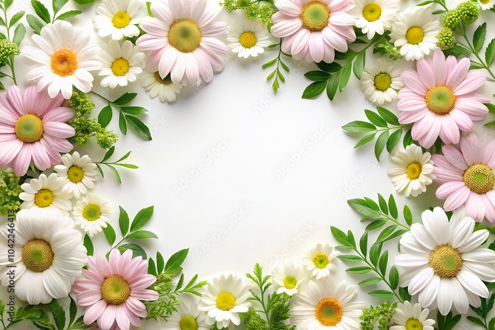 Pink and white flower soft pastel floral frame border on white background Pink and white flower soft pastel floral frame border on white background