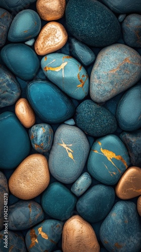 Beautifully arranged blue and gold stones in a close up view showcasing natur...