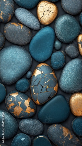 Beautifully arranged blue and gold stones in a close up view showcasing natur...