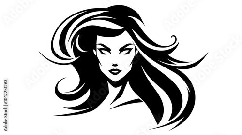 Black and white flat illustration of superhero girl.