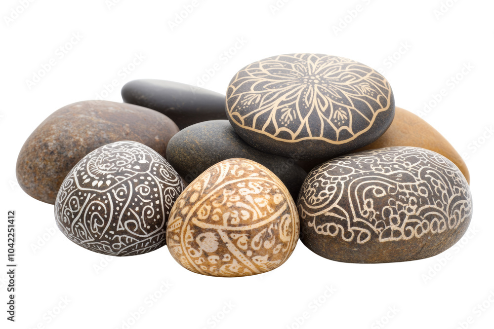 Decorative stones with intricate designs,,Isolated on transparent background Decorative stones with intricate designs,,Isolated on transparent background