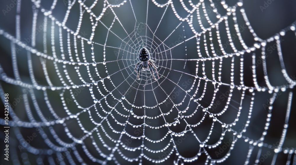 Obraz premium Dew-Covered Spiderweb