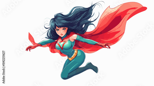 Flat illustration of superhero girl.