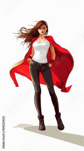 Flat illustration of superhero girl.