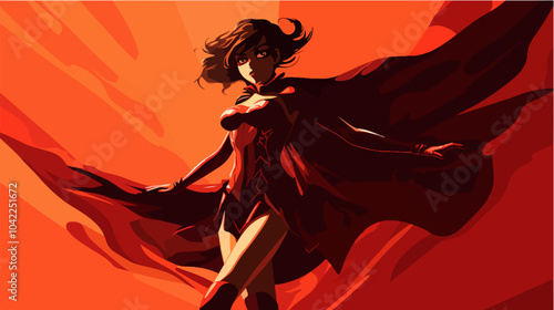 Flat illustration of superhero girl.