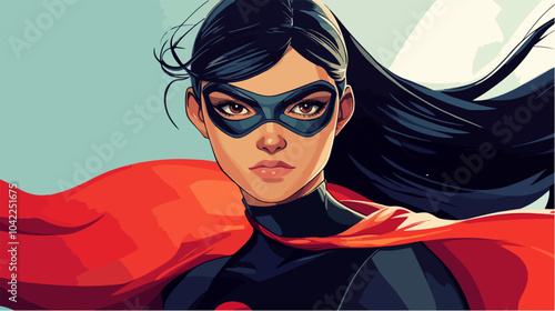 Flat illustration of superhero girl.