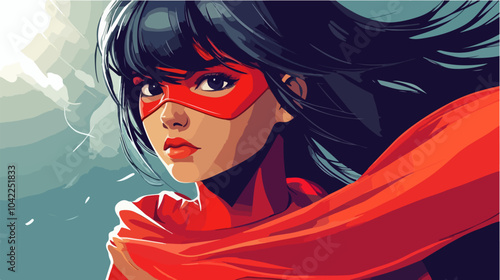 Flat illustration of superhero girl.