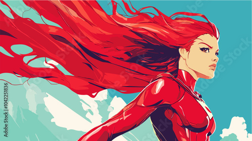 Flat illustration of superhero girl.