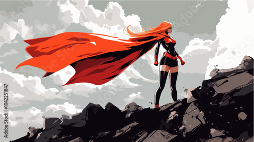 Flat illustration of superhero girl.