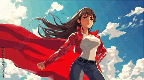 Flat illustration of superhero girl.