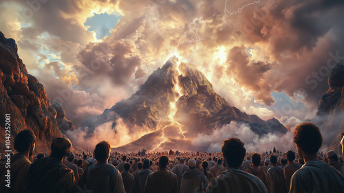 Dramatic biblical scene of moses and the ten commandments on mount sinai