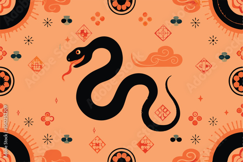 Seamless pattern of Chinese zodiac snake with abstract background.