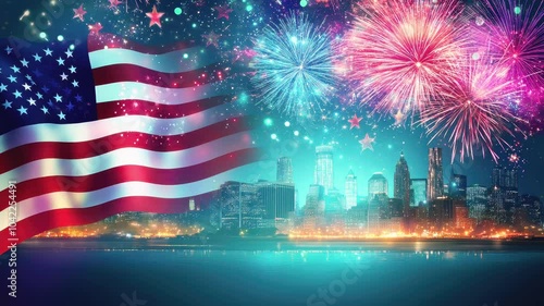 Enjoy fireworks lighting up the skyline in vibrant patriotic colors