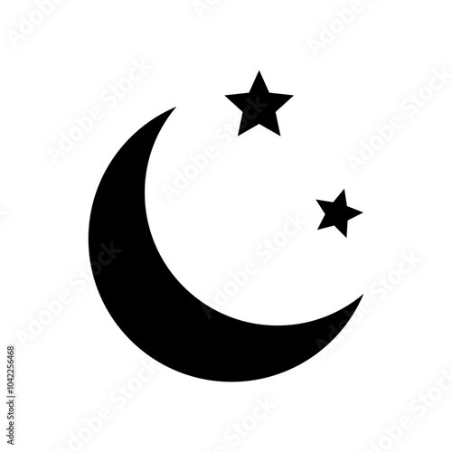Crescent moon with stars icon. Night icon. Crescent moon icon.