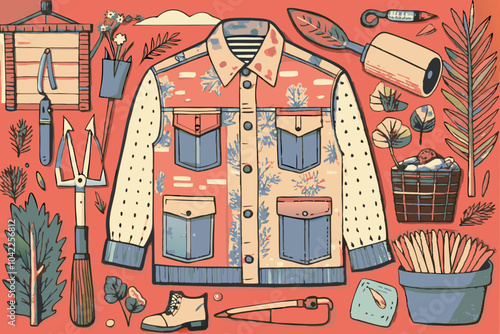 Vintage-Inspired Outdoor Adventure Gear and Clothing Illustration
