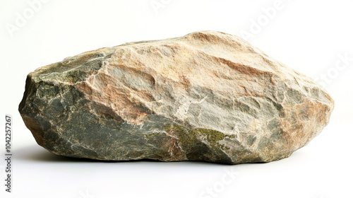 Large Rough Stone Texture Green Grey Rock Isolated on White Background