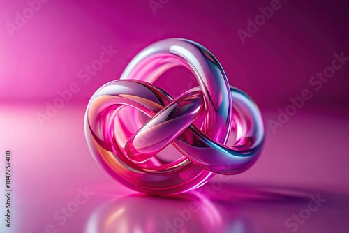 Reflected translucent glass knot on pink gradient background