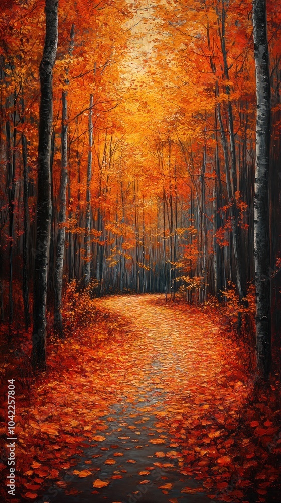 Autumn Forest Path Oil Painting Illustration Autumn Forest Path Oil Painting Illustration