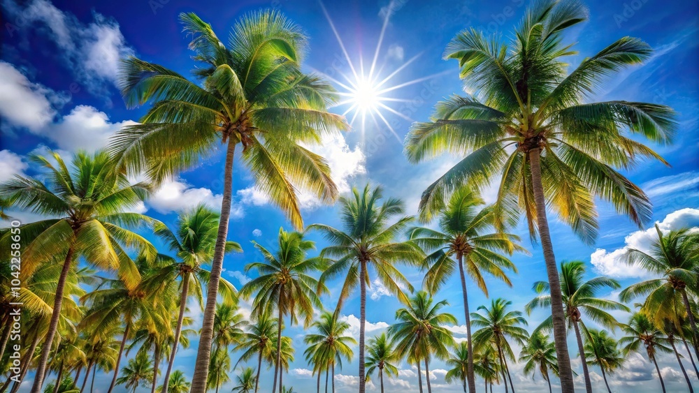 reflected tropical delight palm trees embracing blue skies and sunshine reflected tropical delight palm trees embracing blue skies and sunshine