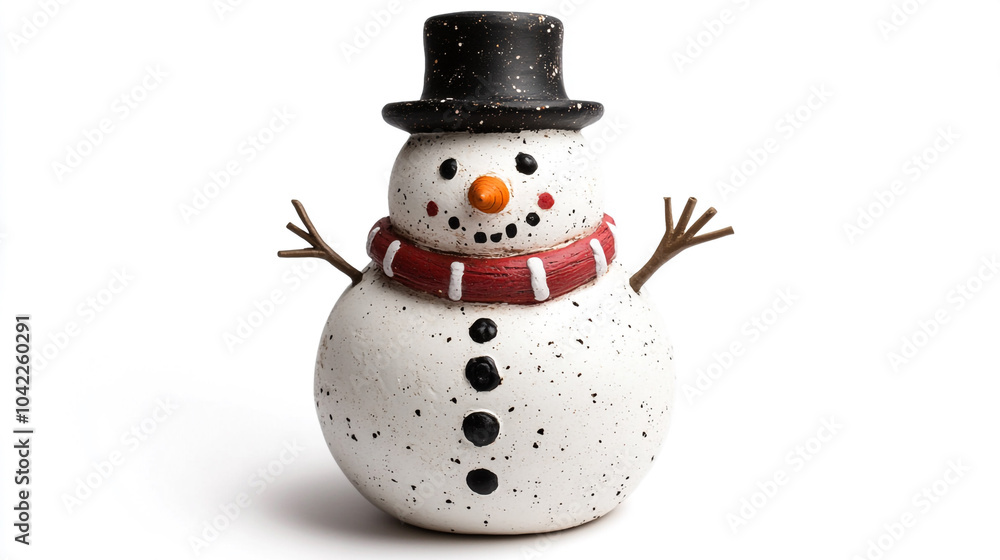 Festive Snowman Figurine with Hat Scarf and Stick Arms Festive Snowman Figurine with Hat Scarf and Stick Arms