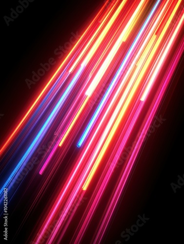 Abstract Light Trails: Vivid colorful lines against a dark backdrop, suitable for digital art, backgrounds, and design projects.