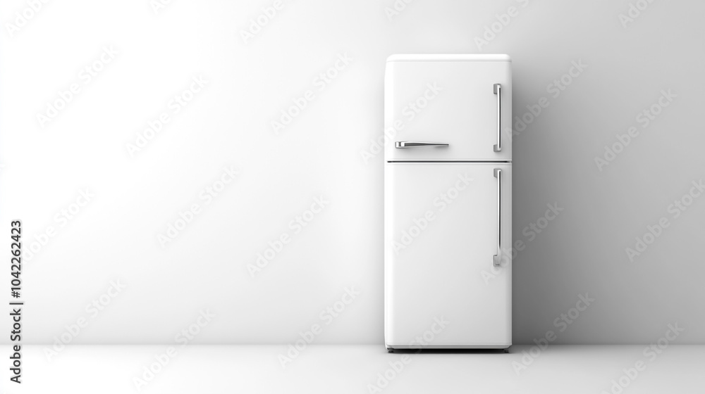 White Refrigerator in Modern Kitchen Interior White Refrigerator in Modern Kitchen Interior